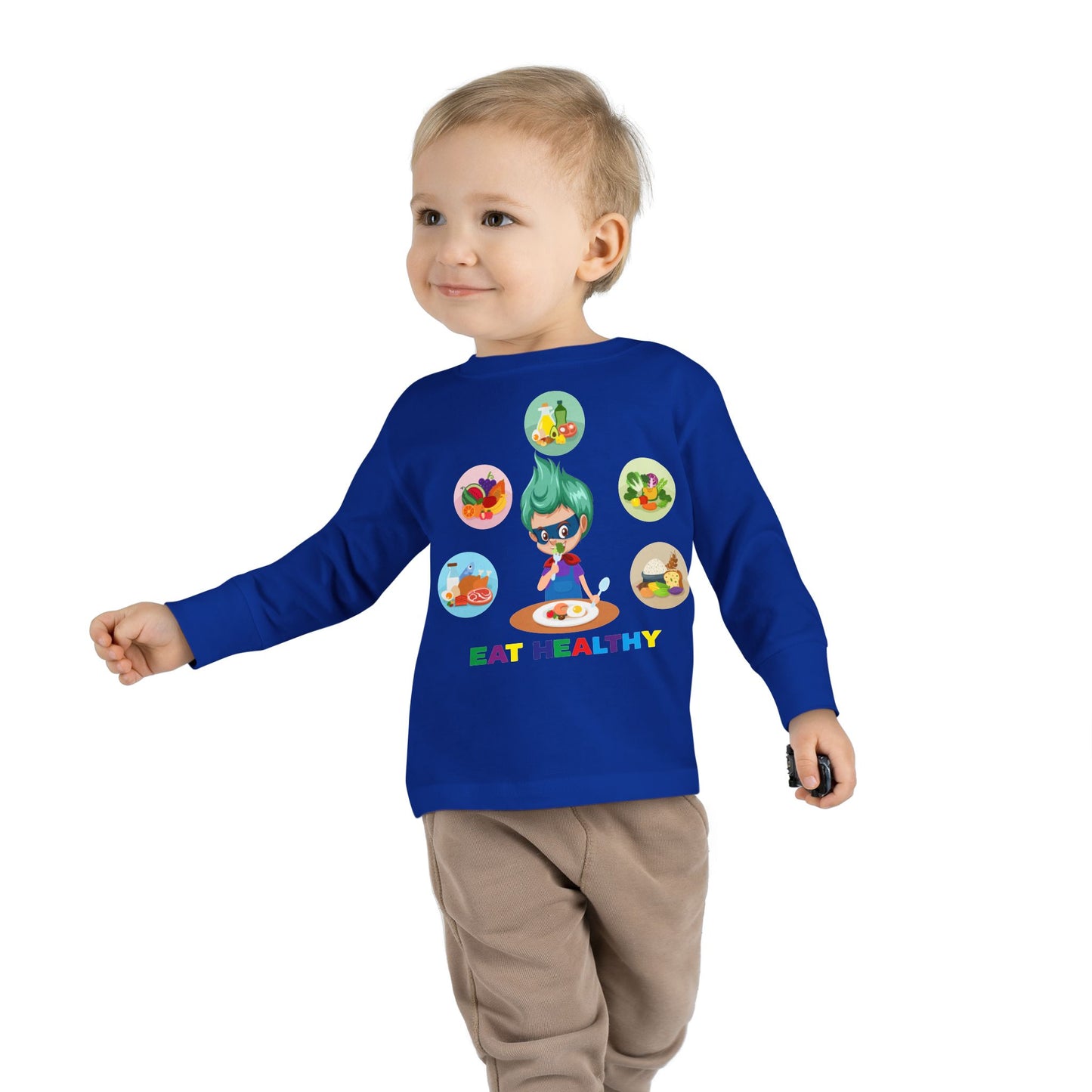 Toddler Long Sleeve Tee - Supper kiddo showing healthy food to eat - [[{"value":"Wonderwear Kid"}]]