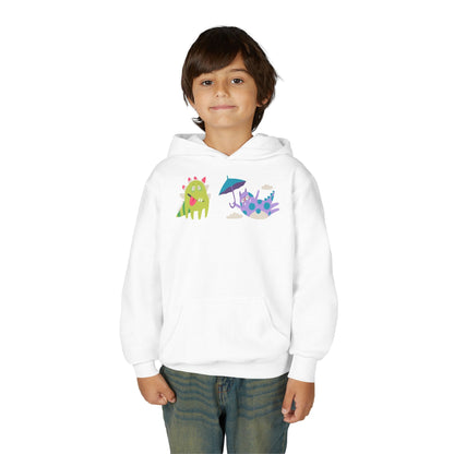 Youth Heavy Blend Hooded Sweatshirt - Monsters playing Printify