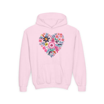 Youth Heavy Blend Hooded Sweatshirt - Flower hearts Printify