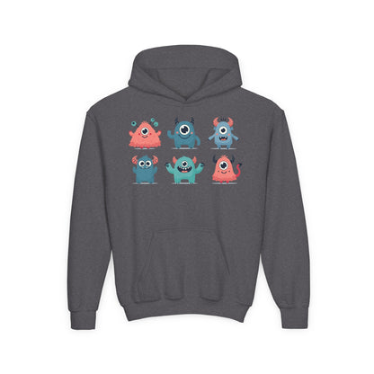 Youth Heavy Blend Hooded Sweatshirt -  Group of cute little monsters Printify