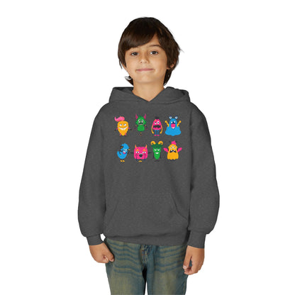 Youth Heavy Blend Hooded Sweatshirt - Set of monsters Printify
