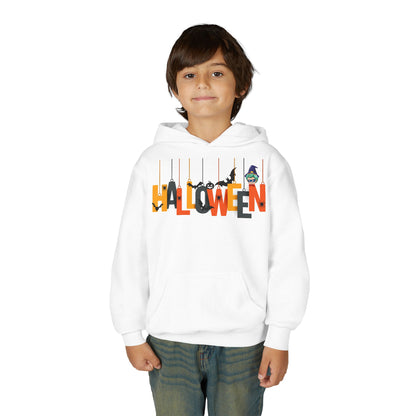 Youth Heavy Blend Hooded Sweatshirt - Holloween hanging letters Printify