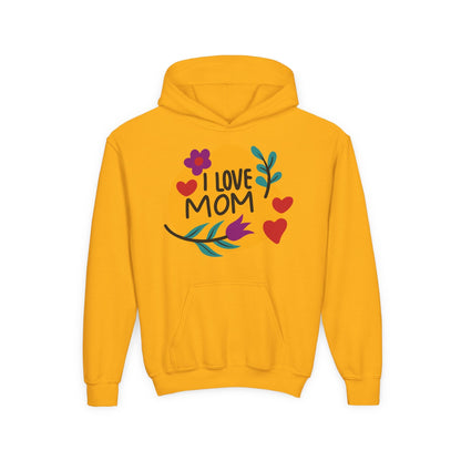Youth Heavy Blend Hooded Sweatshirt - I love mom Printify