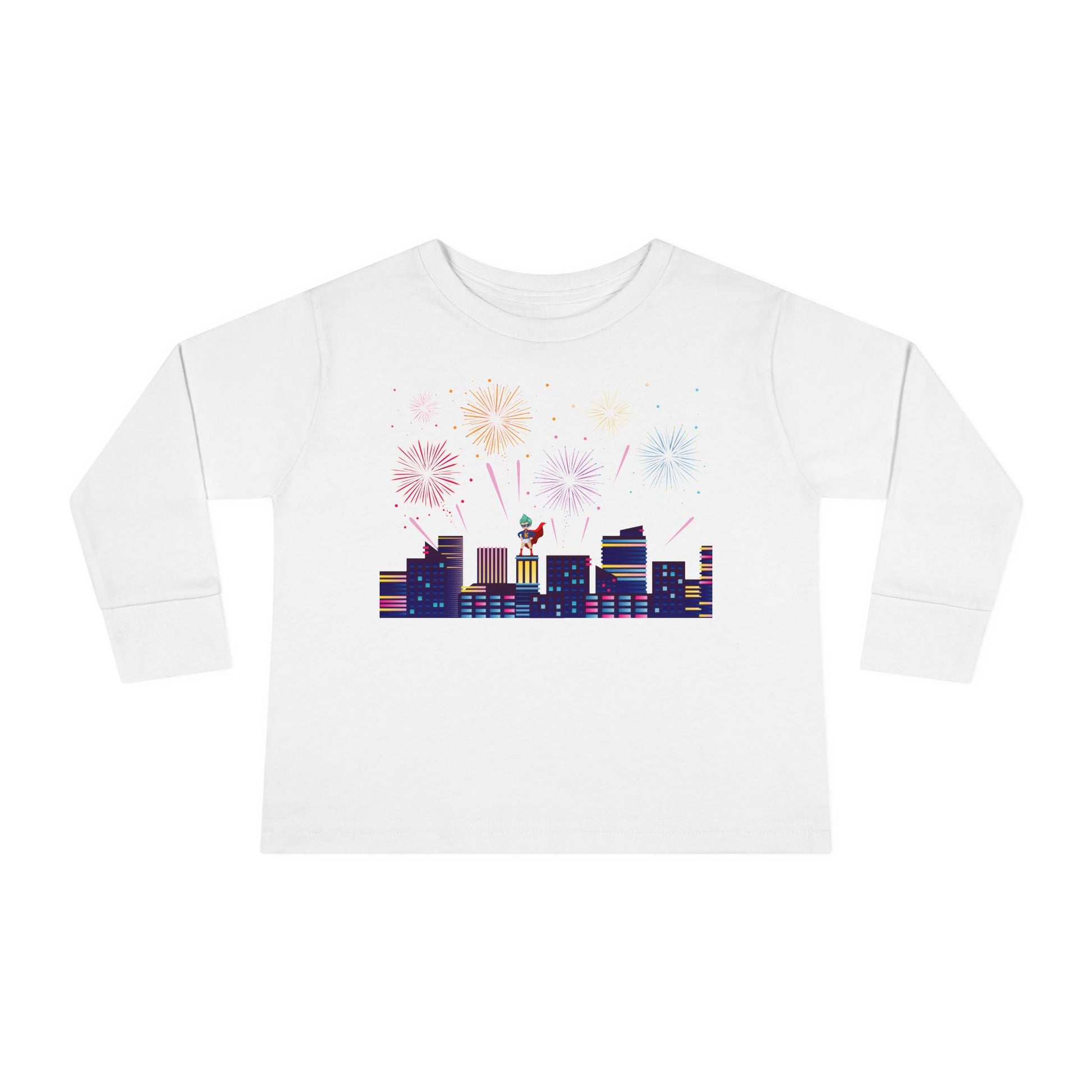 Toddler Long Sleeve Tee - Super kiddo with fireworks - [[{"value":"Wonderwear Kid"}]]