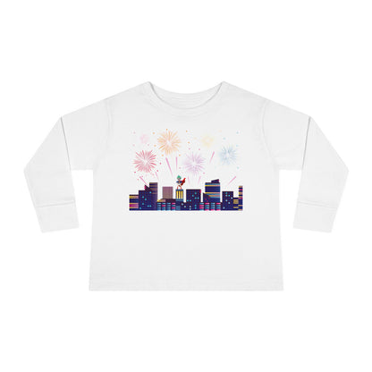Toddler Long Sleeve Tee - Super kiddo with fireworks - [[{"value":"Wonderwear Kid"}]]