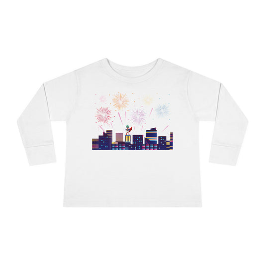 Toddler Long Sleeve Tee - Super kiddo with fireworks - [[{"value":"Wonderwear Kid"}]]