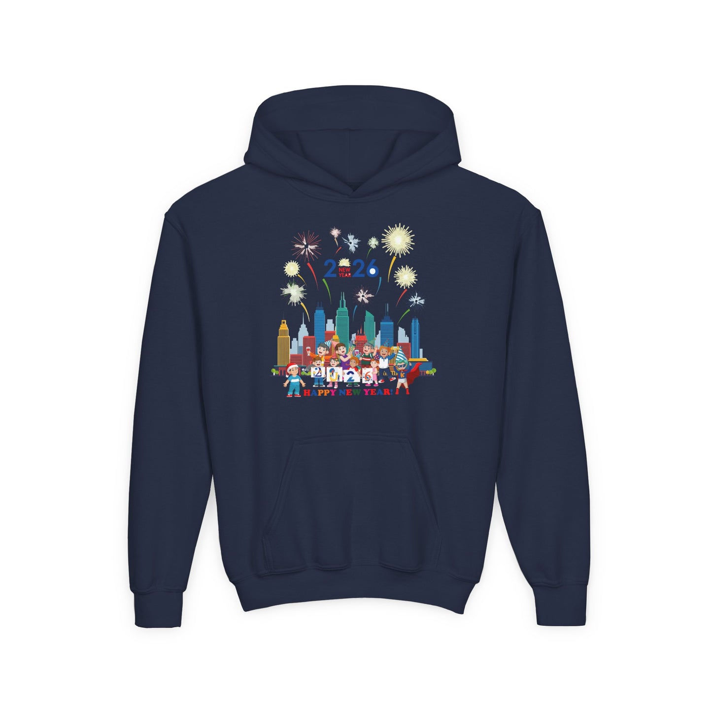 Youth Heavy Blend Hooded Sweatshirt - Happy new year with fireworks