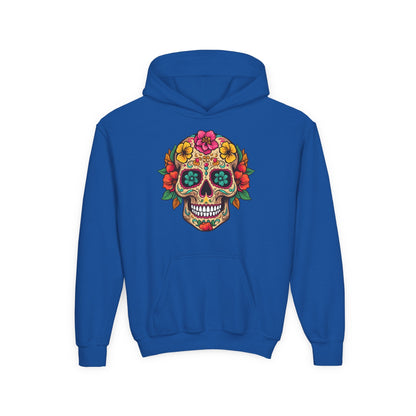 Youth Heavy Blend Hooded Sweatshirt - Colorful Skull Floral Printify