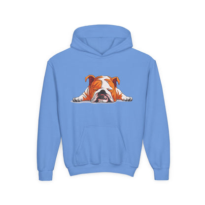 Youth Heavy Blend Hooded Sweatshirt -  Sleeping english bulldog Printify