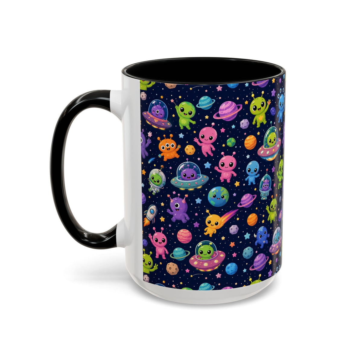 Accent Coffee Mug  (11/15 oz) - Cheerful Cartoon Alien Space
