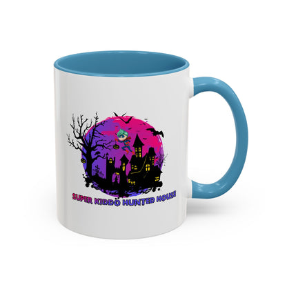 Accent Coffee Mug - Super kiddo flying on hunted house - [[{"value":"Wonderwear Kid"}]]