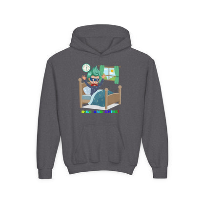 Youth Heavy Blend Hooded Sweatshirt - Super kiddo teaches us to wake up early - [[{"value":"Wonderwear Kid"}]]