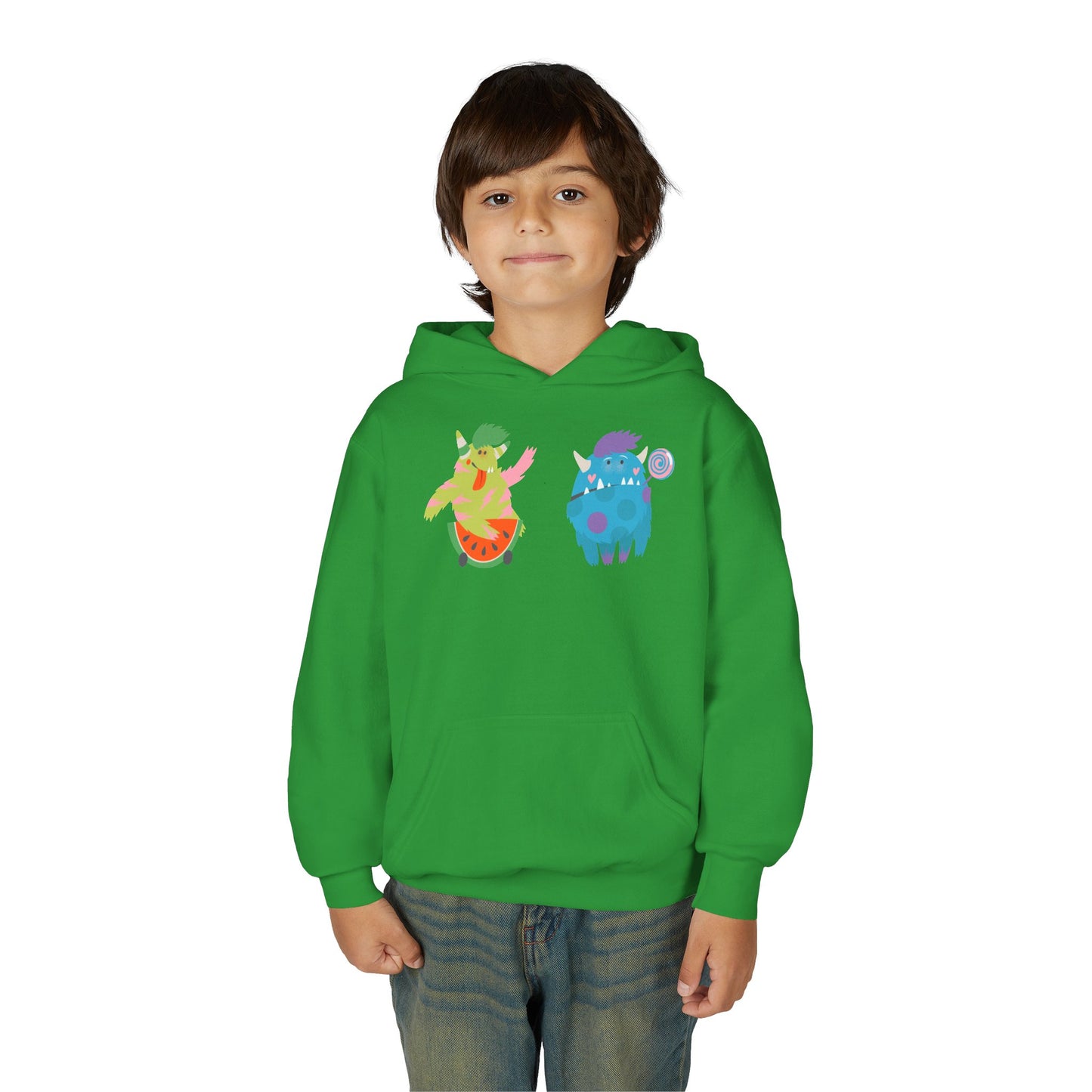 Youth Heavy Blend Hooded Sweatshirt - Funny Toothy monsters