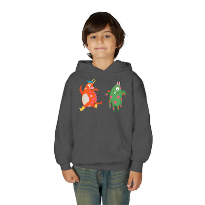 Youth Heavy Blend Hooded Sweatshirt - Monsters in action Printify