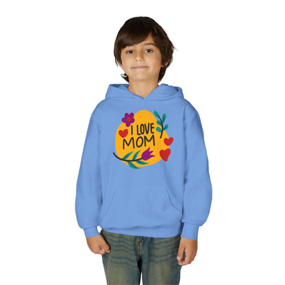 Youth Heavy Blend Hooded Sweatshirt - I love mom Printify