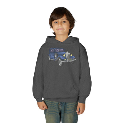 Youth Heavy Blend Hooded Sweatshirt -  vintage retro car Printify
