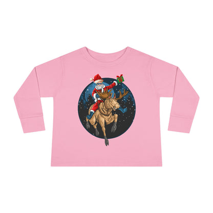Toddler Long Sleeve Tee - Super kiddo riding a reindeer - [[{"value":"Wonderwear Kid"}]]