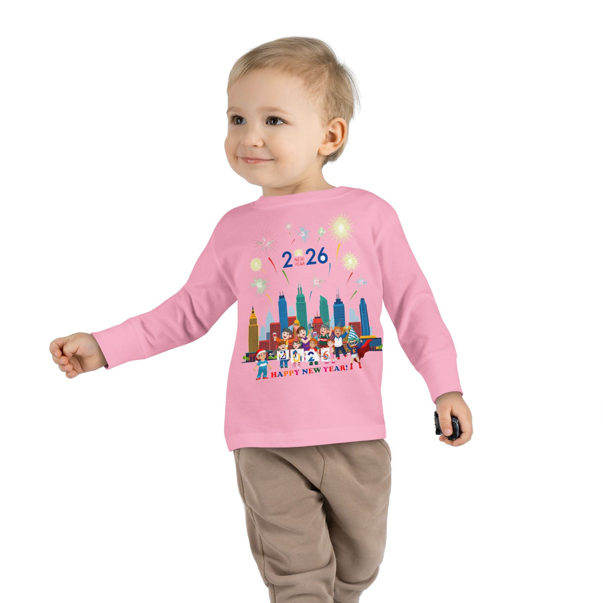 Toddler Long Sleeve Tee - Happy new year with fireworks - [[{"value":"Wonderwear Kid"}]]
