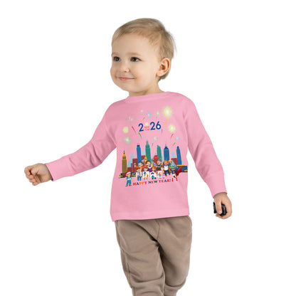Toddler Long Sleeve Tee - Happy new year with fireworks - [[{"value":"Wonderwear Kid"}]]