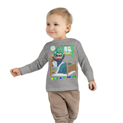 Toddler Long Sleeve Tee - Super kiddo teaches us to wake up early - [[{"value":"Wonderwear Kid"}]]