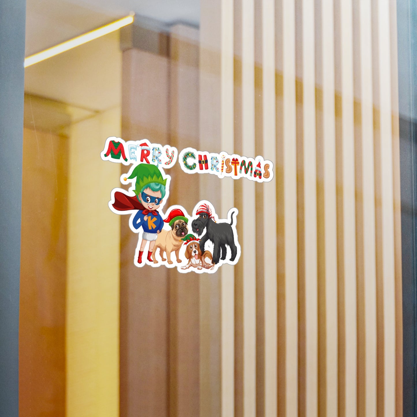 Christmas Kiss-Cut Vinyl Decals – Super kiddo woith pet friends - [[{"value":"Wonderwear Kid"}]]