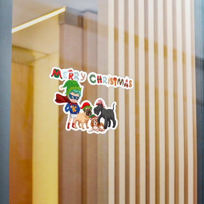 Christmas Kiss-Cut Vinyl Decals – Super kiddo woith pet friends - [[{"value":"Wonderwear Kid"}]]