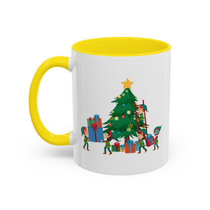 Accent Coffee Mug - Super kiddo putting gifts on christmas tree - [[{"value":"Wonderwear Kid"}]]