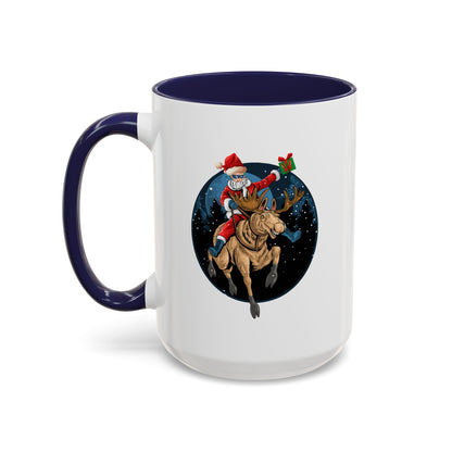 Accent Coffee Mug - Super kiddo riding a reindeer - [[{"value":"Wonderwear Kid"}]]