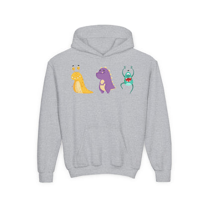 Youth Heavy Blend Hooded Sweatshirt - Colorful monsters Printify