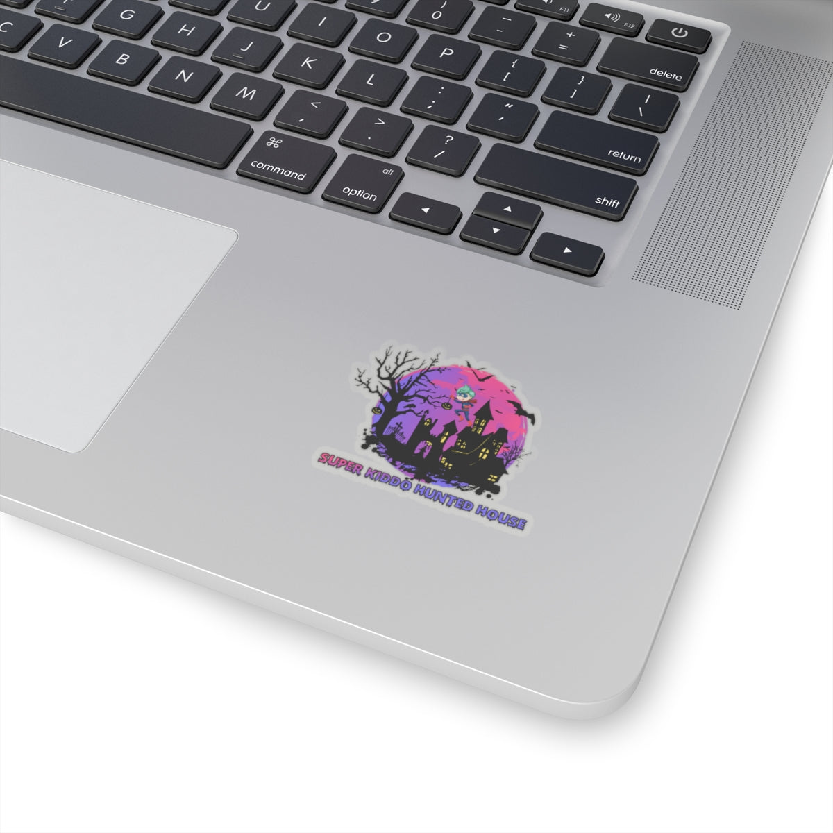 Kiss-Cut Stickers - Super kiddo flying on hunted house - [[{"value":"Wonderwear Kid"}]]