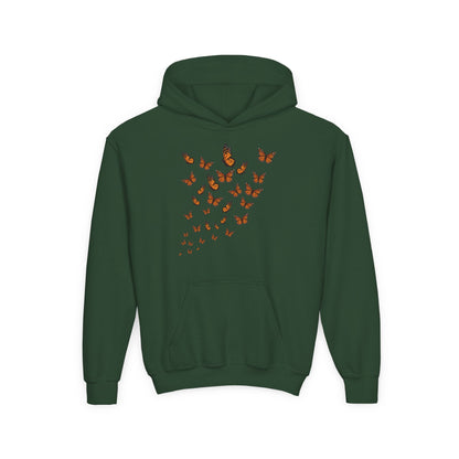 Youth Heavy Blend Hooded Sweatshirt - Group of monarch butterfly Printify