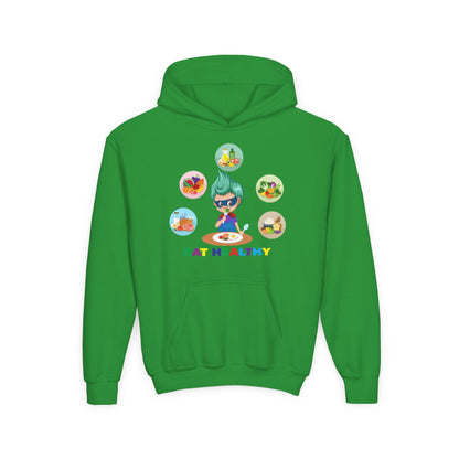 Youth Heavy Blend Hooded Sweatshirt - Supper kiddo showing healthy food to eat - [[{"value":"Wonderwear Kid"}]]