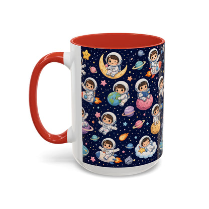 Accent Coffee Mug  (11/15 oz) - Kawaii Astronauts in a Starry Space Adventure