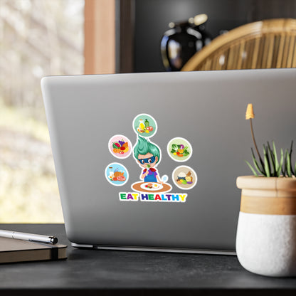 Halloween Kiss-Cut Vinyl Decals – Supper kiddo showing healthy food to eat - [[{"value":"Wonderwear Kid"}]]