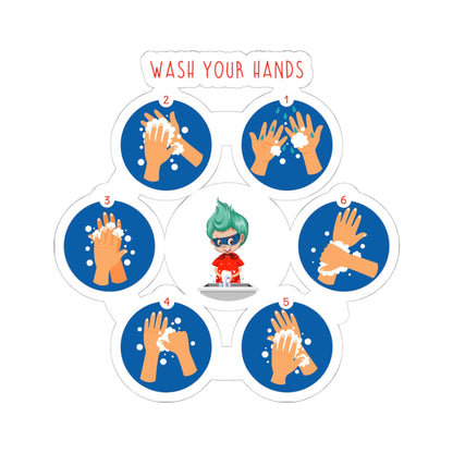 Kiss-Cut Stickers - Super kiddo teaching how to wash hands - [[{"value":"Wonderwear Kid"}]]