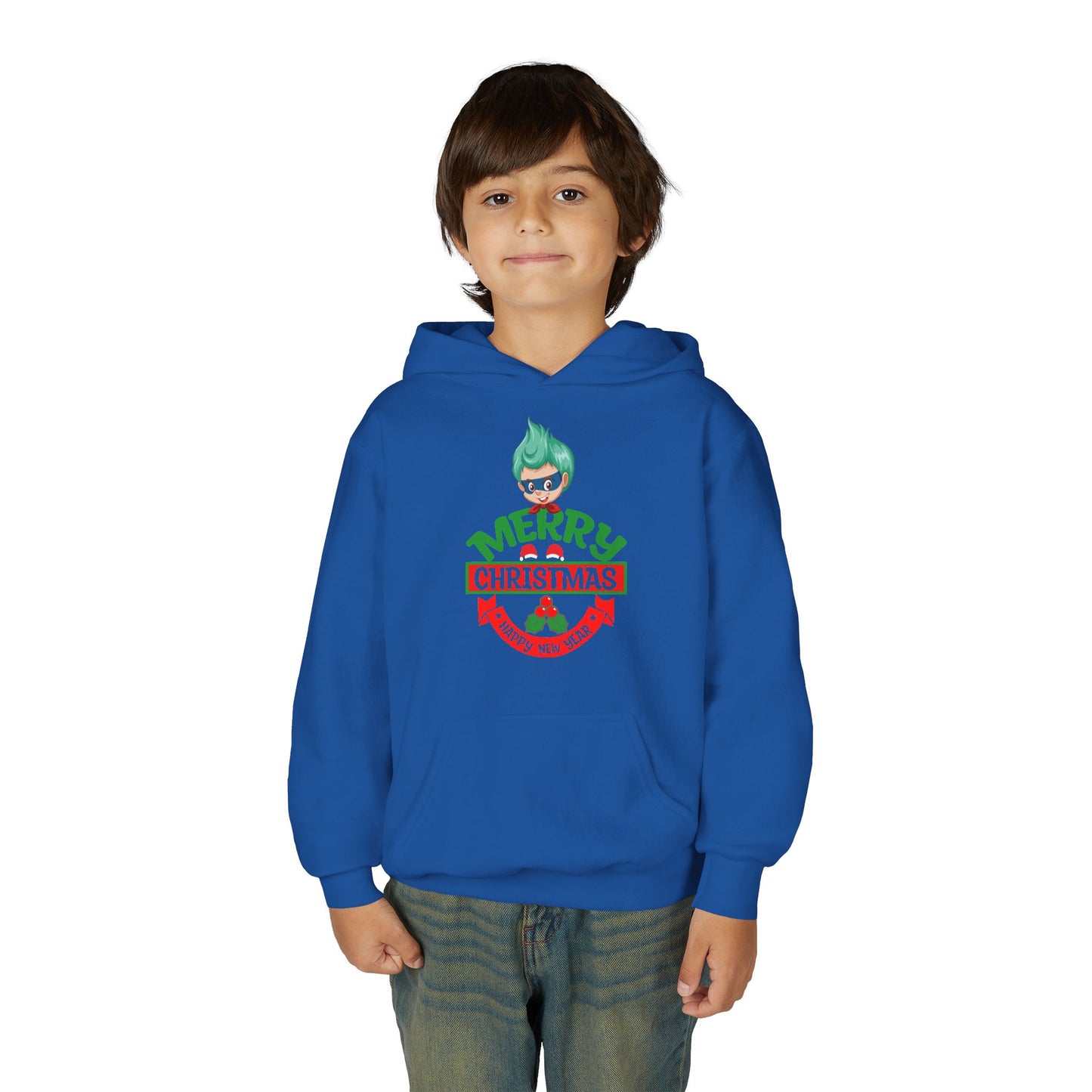 Youth Heavy Blend Hooded Sweatshirt - Merry chridtmas from super kiddo