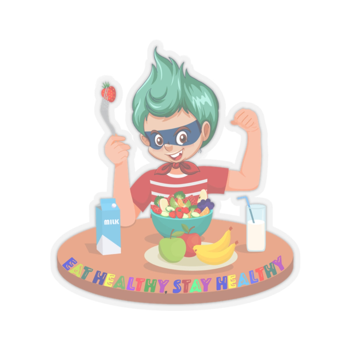 Kiss-Cut Stickers - super kiddo eating healthy food - [[{"value":"Wonderwear Kid"}]]