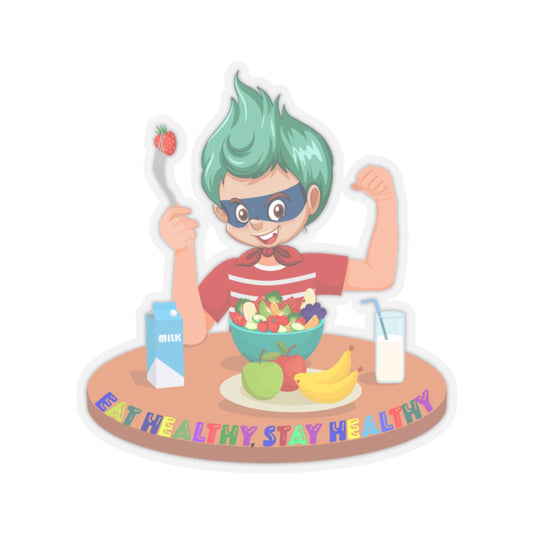 Kiss-Cut Stickers - super kiddo eating healthy food - [[{"value":"Wonderwear Kid"}]]
