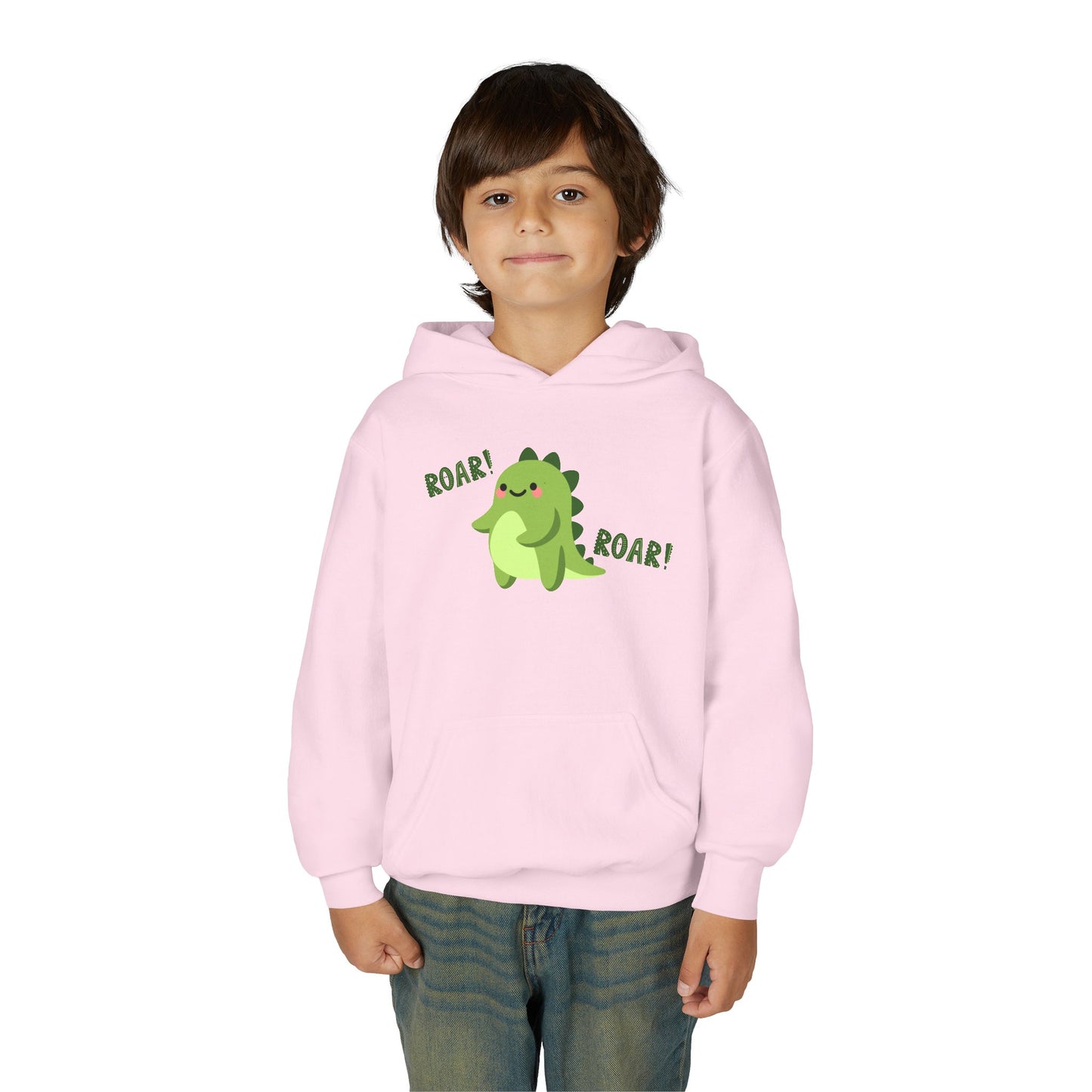 Youth Heavy Blend Hooded Sweatshirt - Cute Dinosaur Roar