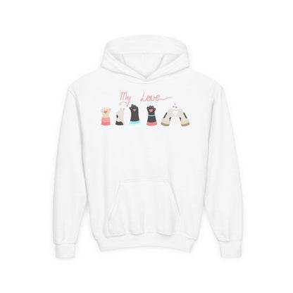 Youth Heavy Blend Hooded Sweatshirt - Paw My love Printify
