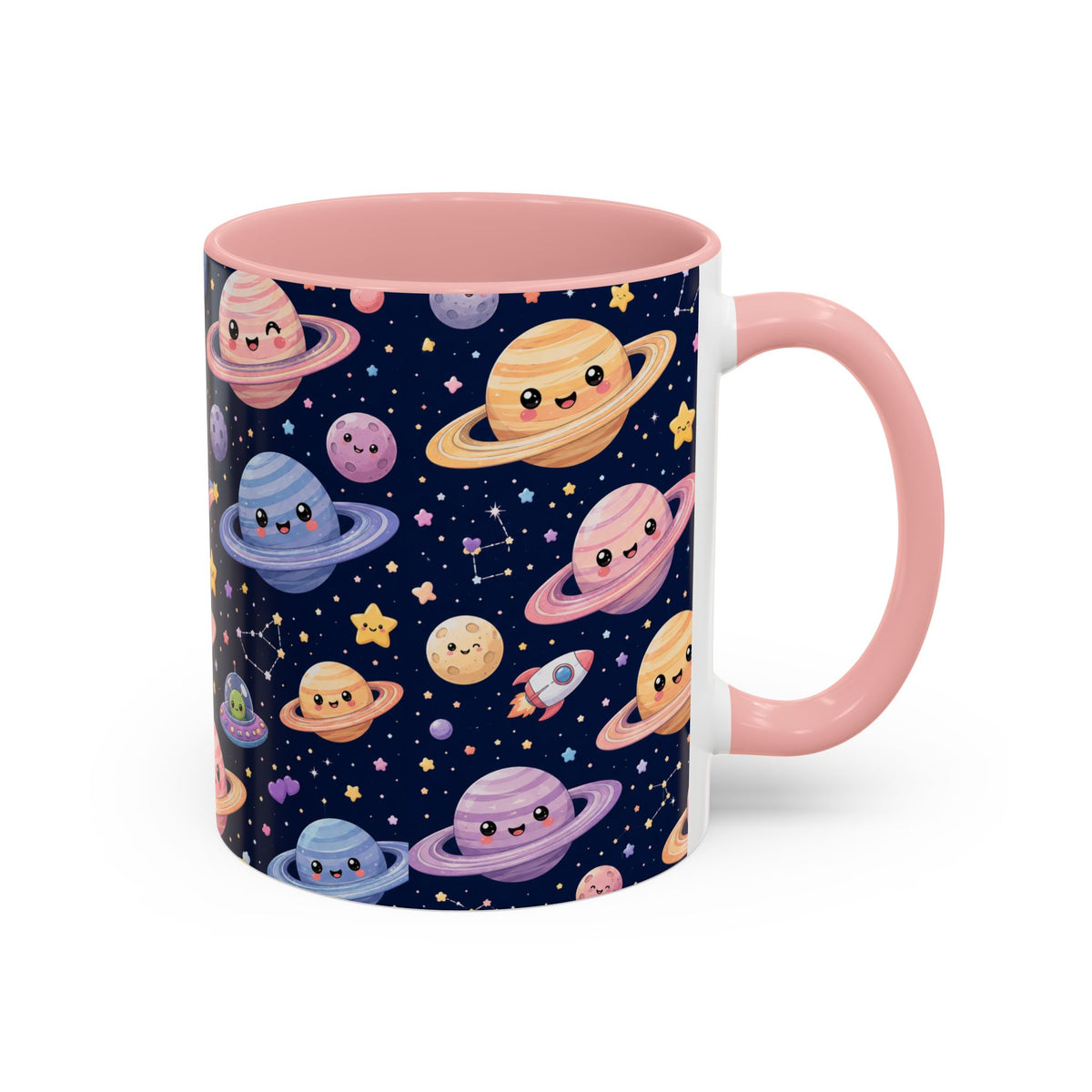 Accent Coffee Mug  (11/15 oz) - Kawaii Saturns in a Starry Space