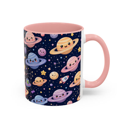 Accent Coffee Mug  (11/15 oz) - Kawaii Saturns in a Starry Space