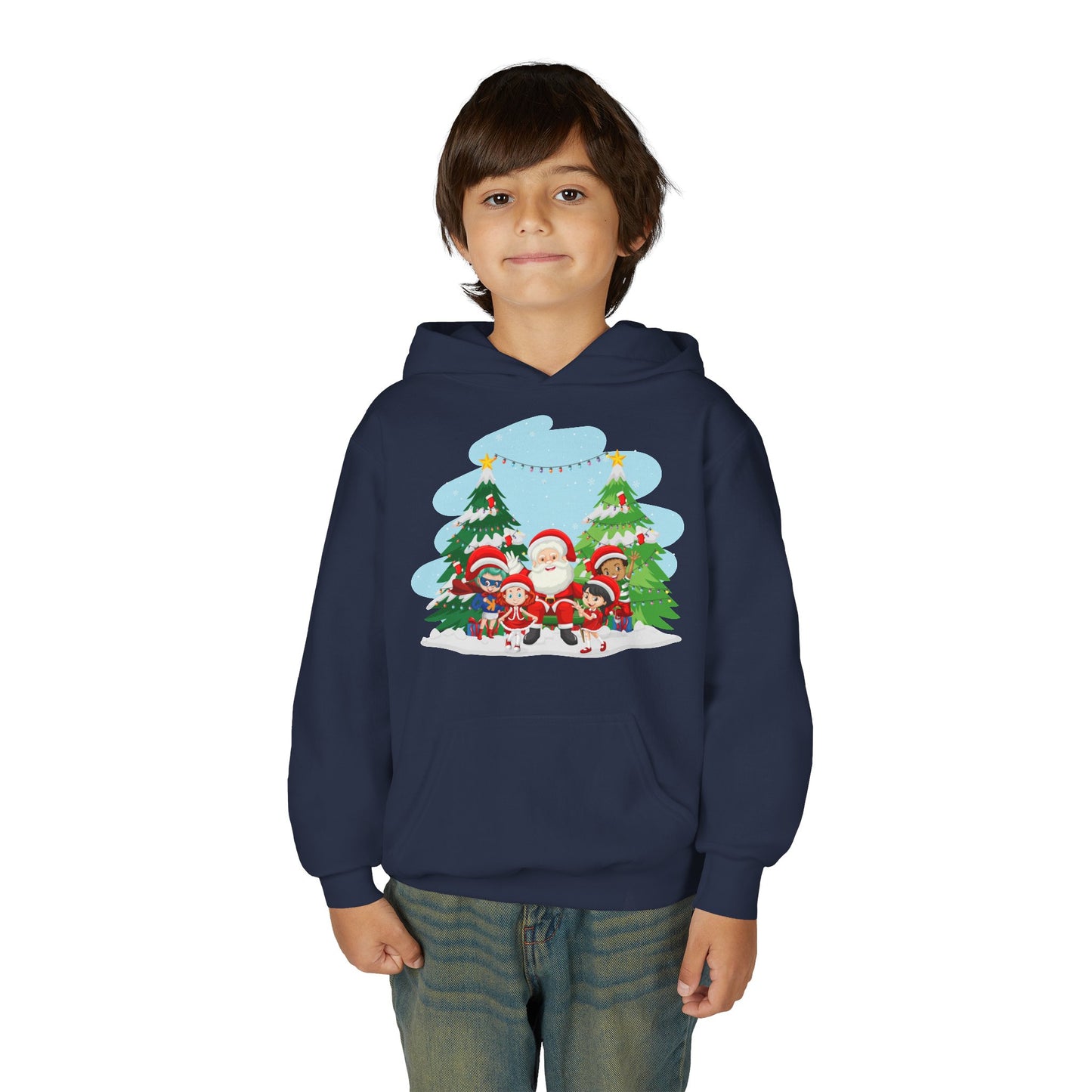 Youth Heavy Blend Hooded Sweatshirt - Super kiddo with santa claus