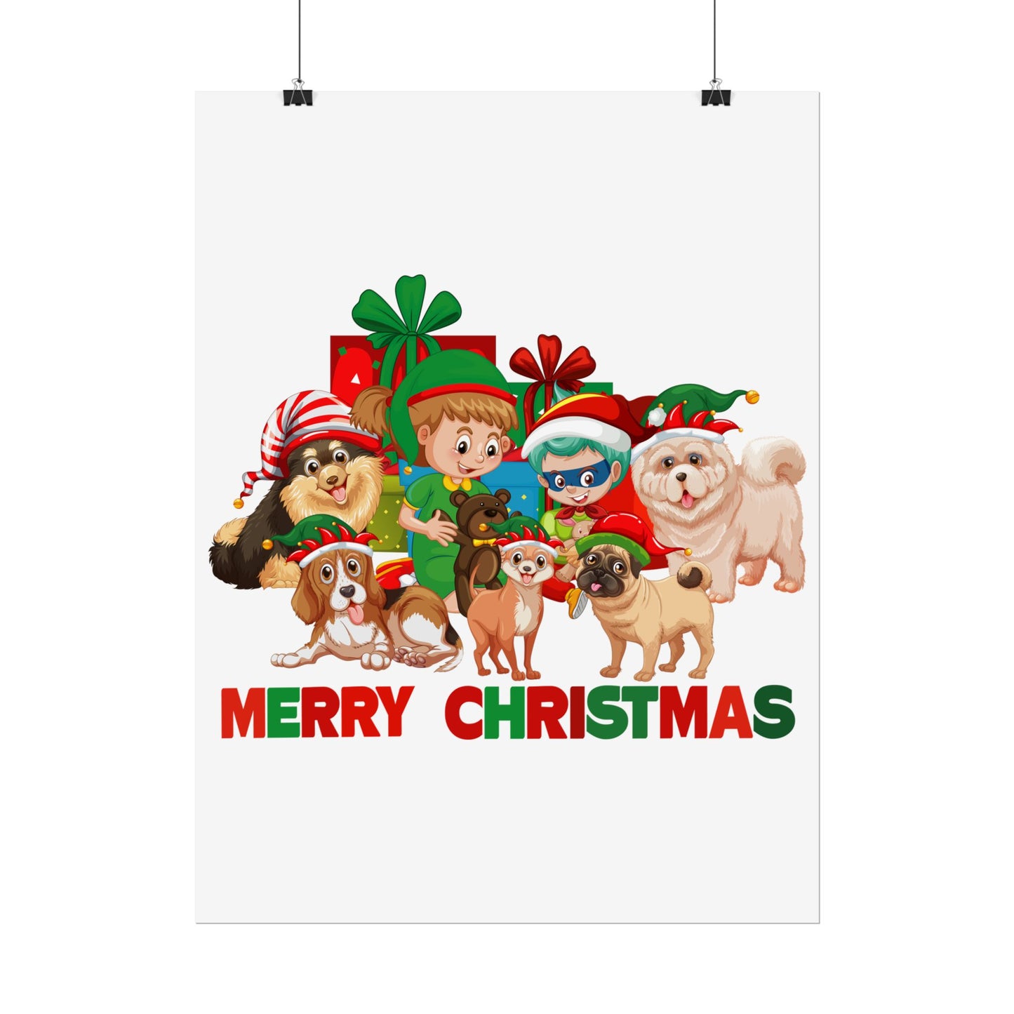 Rolled Posters - Christmas with super kiddo pet friends with text - [[{"value":"Wonderwear Kid"}]]