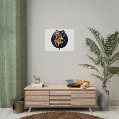 Rolled Posters - Super kiddo riding a reindeer - [[{"value":"Wonderwear Kid"}]]