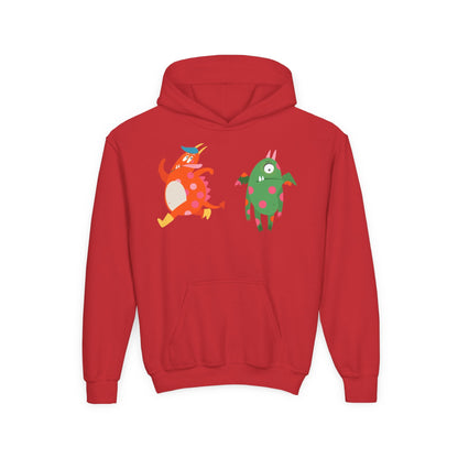 Youth Heavy Blend Hooded Sweatshirt - Monsters in action Printify
