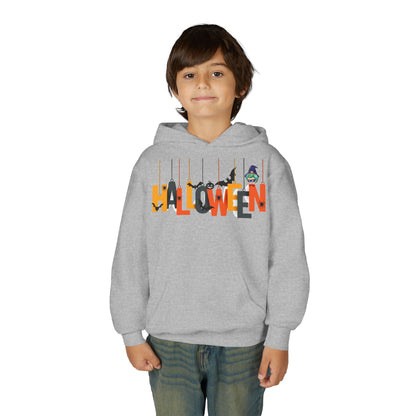 Youth Heavy Blend Hooded Sweatshirt - Holloween hanging letters Printify