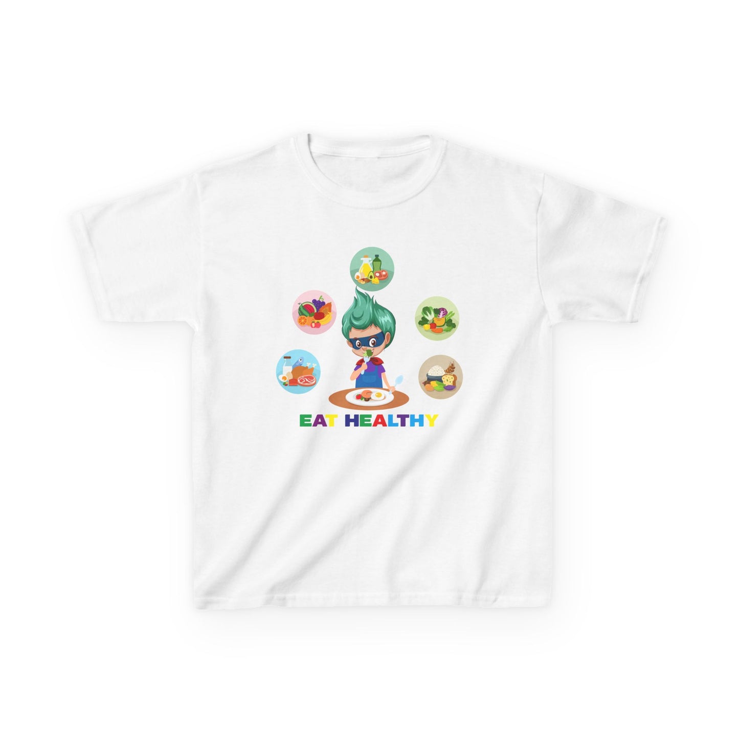 Kids Heavy Cotton™ Tee - Supper kiddo showing healthy food to eat - [[{"value":"Wonderwear Kid"}]]