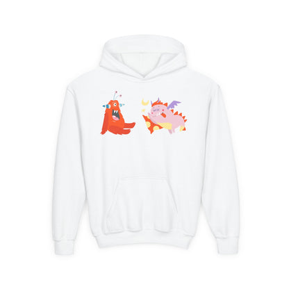 Youth Heavy Blend Hooded Sweatshirt -  Orange monsters Printify
