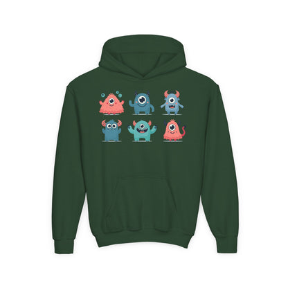 Youth Heavy Blend Hooded Sweatshirt -  Group of cute little monsters Printify